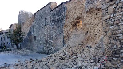 A collaped wall in Norcia, central Italy. Italian Army / EPA