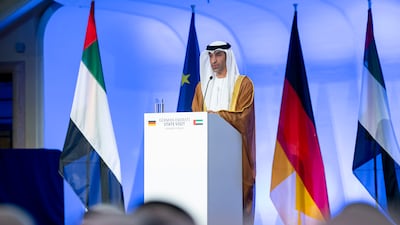 Dr Thani Al Zeyoudi, UAE Minister of State for Foreign Trade, speaks at the Bayerischer Hof Hotel