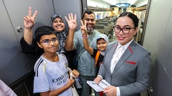 The first Etihad Rail passenger train arrived in Abu Dhabi on Tuesday morning. Victor Besa / The National