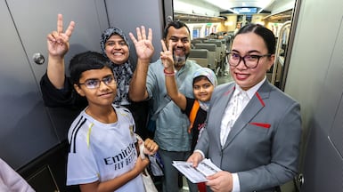 The first Etihad Rail passenger train arrived in Abu Dhabi on Tuesday morning. Victor Besa / The National