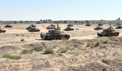 Egyptian army tanks near the border with Gaza in 2024. Photo: Egyptian military