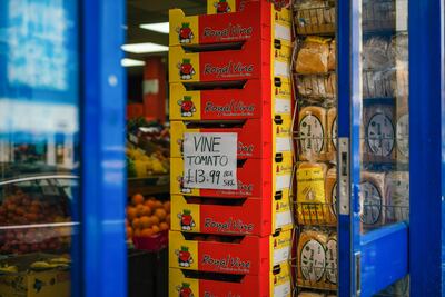 The price for a box of vine tomatoes at a supermarket in Homerton, east London, on March 18. Bloomberg