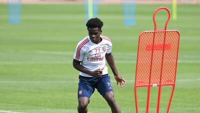 Bukayo Saka of Arsenal during a training session at London Colney in St Albans, England. Getty