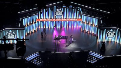 Keith Urban and Mickey Guyton perform onstage during the 55th Academy of Country Music Awards at the Grand Ole Opry on September 16, 2020 in Nashville, Tennessee. AFP