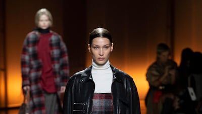 Bella Hadid presents a creation by Tod's during Milan Fashion Week on February 21, 2020. EPA