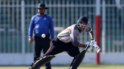 In this file photo from December 29, 2013 Chirag Suri of UAE plays a shot in the ACC U19 Asia Cup 2014 cricket match against Pakistan at Sharjah Cricket Stadium. Pawan Singh / The National