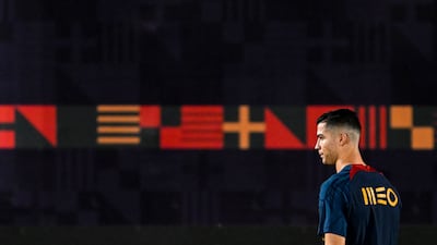 Ronaldo takes part in a training session at Shahaniya Sports Club. AFP