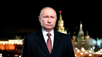 Russian president Vladimir Putin recording his annual televised New Year's message in the Kremlin, Moscow, Russia / Kremlin pool photo via AP