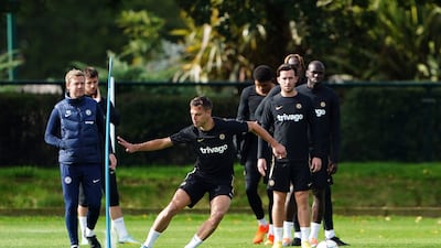 Chelsea defender Cesar Azpilicueta during training at Cobham. PA