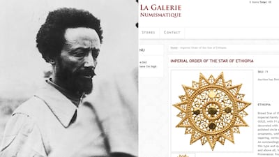 Ras Desta Damtew just before his execution, left, and the medal up for auction, right. Photo: Wikimedia Commons