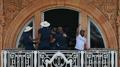 South Africa's captain Temba Bavuma, right, celebrates winning the WTC final. AFP