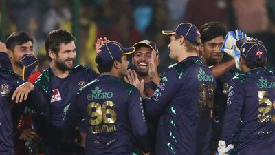 Quetta Gladiators' players celebrate after beating Peshawar Zalmi in the PSL 2019 final. AP Photo
