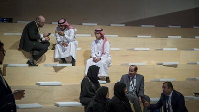 Members of the Media and guests talk and mingle after the opening session of the Arab Media Forum held at Dubai World Trade Center. Antonie Robertson / The National