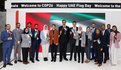 The UAE delegation at Cop26 celebrated UAE Flag Day. Photo: @uaeclimateenvoy