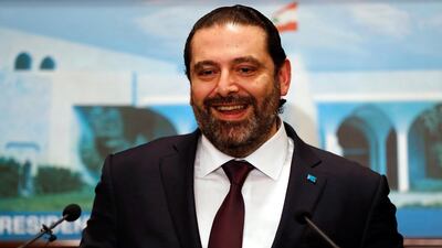 Saad Hariri speaks to journalists at Lebanon's presidential palace after announcing the formation of his government on January 31, 2019. AP Photo