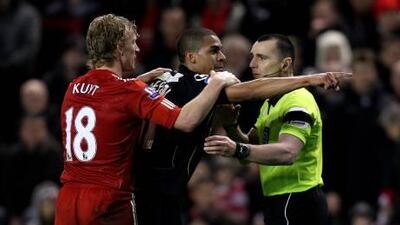 Tom Adeyemi, centre, the Oldham Athletic player, claimed he was racially abused by spectators on the Kop. It is an unfortunate incident and comes at a time when a Liverpool player is being punished for racism.