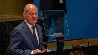 German Chancellor Olaf Scholz addresses the 'Summit of the Future' in the General Assembly Hall at the UN in New York. Reuters