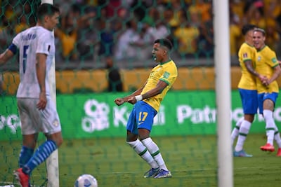 Rodrygo tapped in Brazil's fourth to complete the scoring against Paraguay. EPA