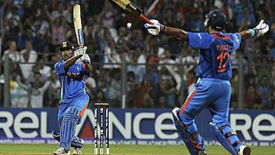 MS Dhoni, left, led India to the 2011 World Cup win after scoring an unbeaten 91 in the final against Sri Lanka. He may not have been one of the most successful batsmen in this competition's history but he has 32 dismissals to his credit as a wicketkeeper.