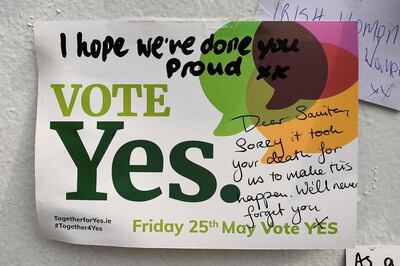 One of dozens of messages left at a memorial to Savita Halappanava in Dublin after Ireland voted to liberalise abortion laws in a referendum on May 25, 2018. Clodagh Kilcoyne / Reuters