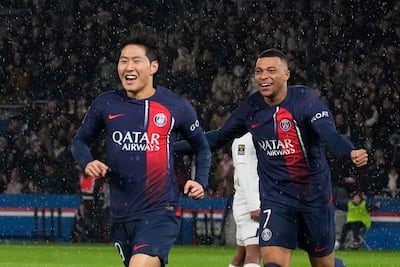 Lee Kang-in, left, has already tasted stardom at PSG with Kylian Mbappe. AP
