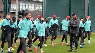 Jurgen Klopp takes the training session at Melwood.