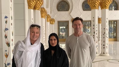 Hugh Jackman and his wife, Deborra-Lee Furness, at the Sheikh Zayed Grand Mosque. Instagram / Hugh Jackman