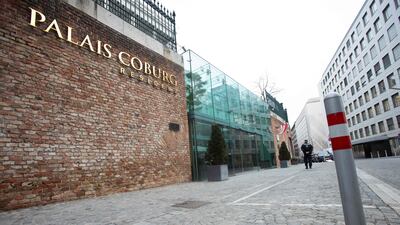 A police patrol outside the Hotel Palais Coburg in Vienna, Austria, where another round of talks to revive the 2015 Iran nuclear deal began this week. AFP