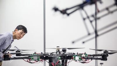Drones displayed at the International Drone Expo 2015 at Makuhari Messe in Chiba in 2015. Chris McGrath / Getty Images