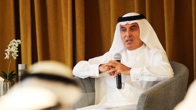 Abdul Aziz Al Ghurair, chairman of the Abdulla Al Ghurair Foundation, during a fireside chat. Pawan Singh / The National