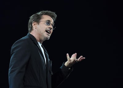 Robert Downey Jr addresses the audience during the Amazon Re:MARS conference. AFP