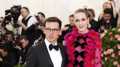 Actress Rachel Brosnahan and designer Erdem Moralioglu arrive at the 2019 Met Gala in New York on May 6. EPA