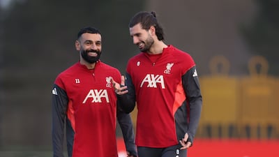 Liverpool's Mohamed Salah and Dominik Szoboszlai during training. Getty Images