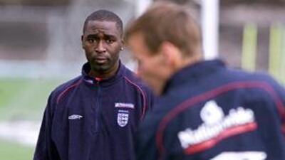 Andrew Cole, left, watches Teddy Sheringham during an England training session. The pair, who were Manchester United teammates, never got along.