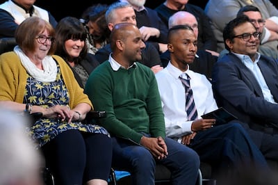 Audience member Omair (second left) from Manchester asks a question about foreign affairs during the first head-to-head debate of the General Election. Getty Images