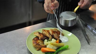 A chef preparing a Halal meal at the Gaia Hotel, which caters to tourists from Muslim-dominant countries, in the Beitou district near Taipei. Mandy Cheng / AFP