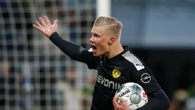 Dortmund's Erling Haaland celebrates scoring their second goal. Reuters