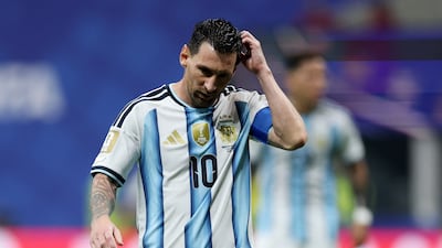 Argentina's Lionel Messi reacts after missing a penalty. Reuters