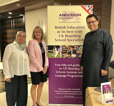Sara Sparling (centre), education consultant and director of Anderson Education. The company has been forced to delay this year's UK Boarding School Exhibition in Dubai until later in the year due to Covid-19 travel restrictions. Courtesy Sara Sparling