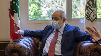 Melhem Khalaf, head of the Beirut Bar Association, gestures during an interview with The National at his office on October 15, 2020. Matthew Kynaston for The National