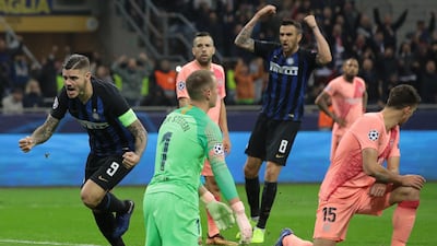 Mauro Emanuel Icardi, left, of Inter Milan celebrates his goal. Getty Images
