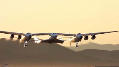 Virgin Galactic's carrier airplane WhiteKnightTwo carrying a space tourism rocket plane SpaceShipTwo takes off from Mojave Air and Space Port. Reuters