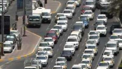 Traffic at a virtual standstill in Abu Dhabi's busy Hamdan Street.