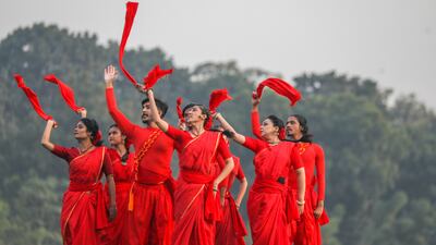 Members of the Bangladesh cultural organisation 'Chhayanaut' perform at the Dhaka University playground during the 52nd Victory Day celebration in Dhaka, Bangladesh. EPA