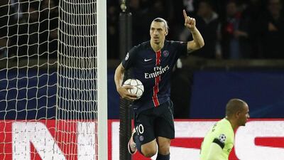 Zlatan Ibrahimovic celebrates after scoring the first goal for PSG. Action Images via Reuters / John Sibley