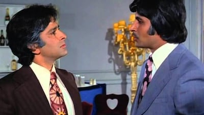 Shashi Kapoor, left, and Amitabh Bachhan in Kabhie Kabhie (1976).