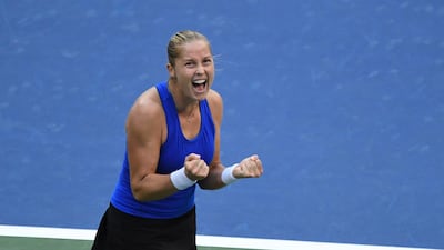 Shelby Rogers celebrates after beating Petra Kvitova in the US Open fourth round. Reuters