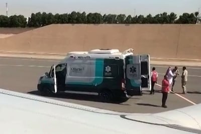 First responders on hand before flight FZ 1073’s departure to Israel at Tabuk Airport in Saudi Arabia. AFP