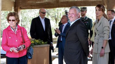 Queen Sonja of Norway, King Harald V of Norway, King Abdullah II of Jordan, and Queen Rania of Jordan, arrive at the baptism site of al-Maghtas, where Jesus is believed by Christians to have been baptised by John the Baptist, on the Jordan river. AFP