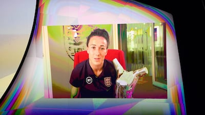England's Lucy Bronze of England delivers a video message as she has been awarded the Women Player of The Year.